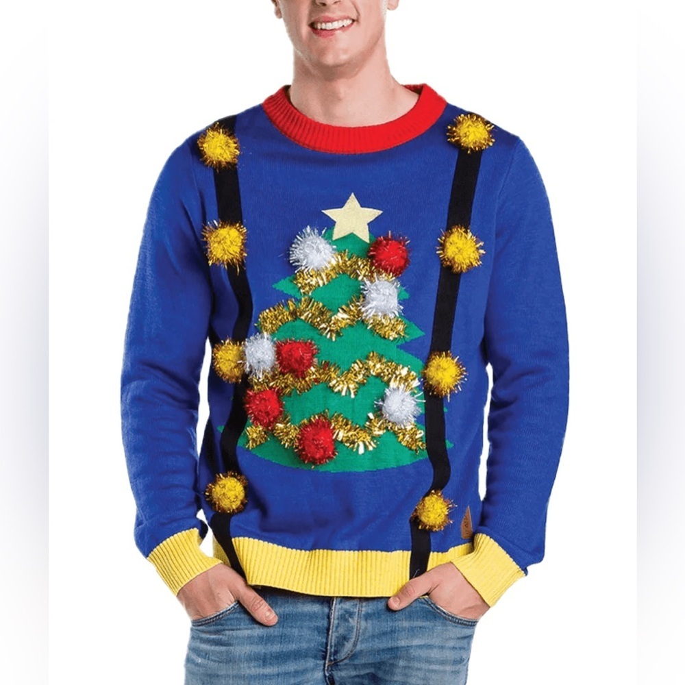 Tipsy Elves Men's Ugly Christmas Tree Sweater with Suspenders Size XL